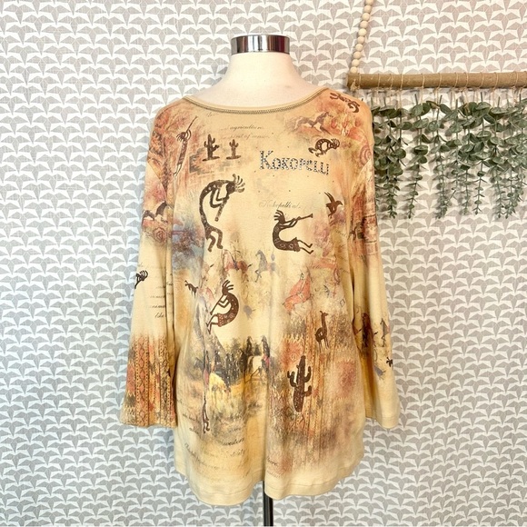 Vintage Tops - Vtg Y2K Cactus Brand Top Kokopelli Native American Southwestern Print T Shirt 1X